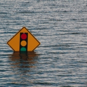 Traffic light sign submerged in water